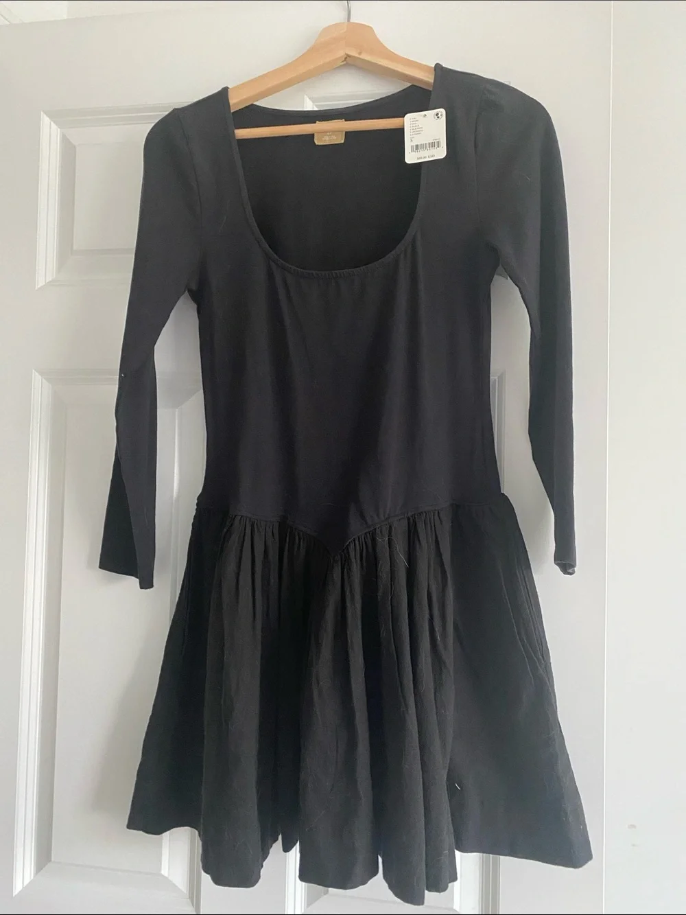 Free People Black Long-Sleeve Scoop-Neck Tiered Dress